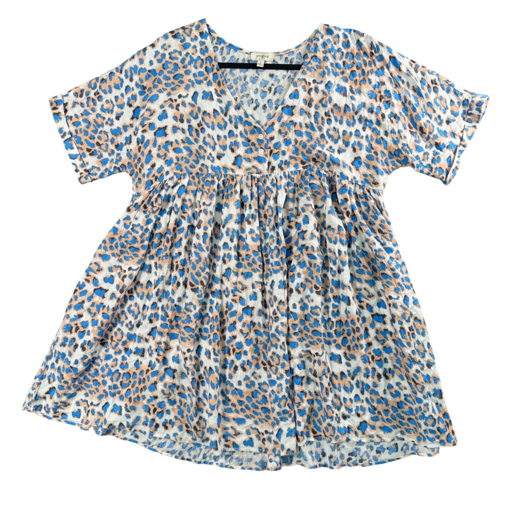 Umgee USA Leopard Print Empire Waist‎ Dress Women's L Cottagecore Boho